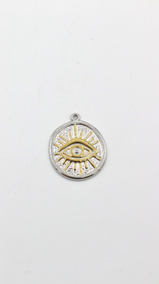 Pendentif Œil de Protection doré et argenté
